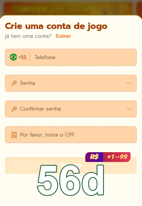 Tela do aplicativo 56d com acesso rápido a jogos VIP.
